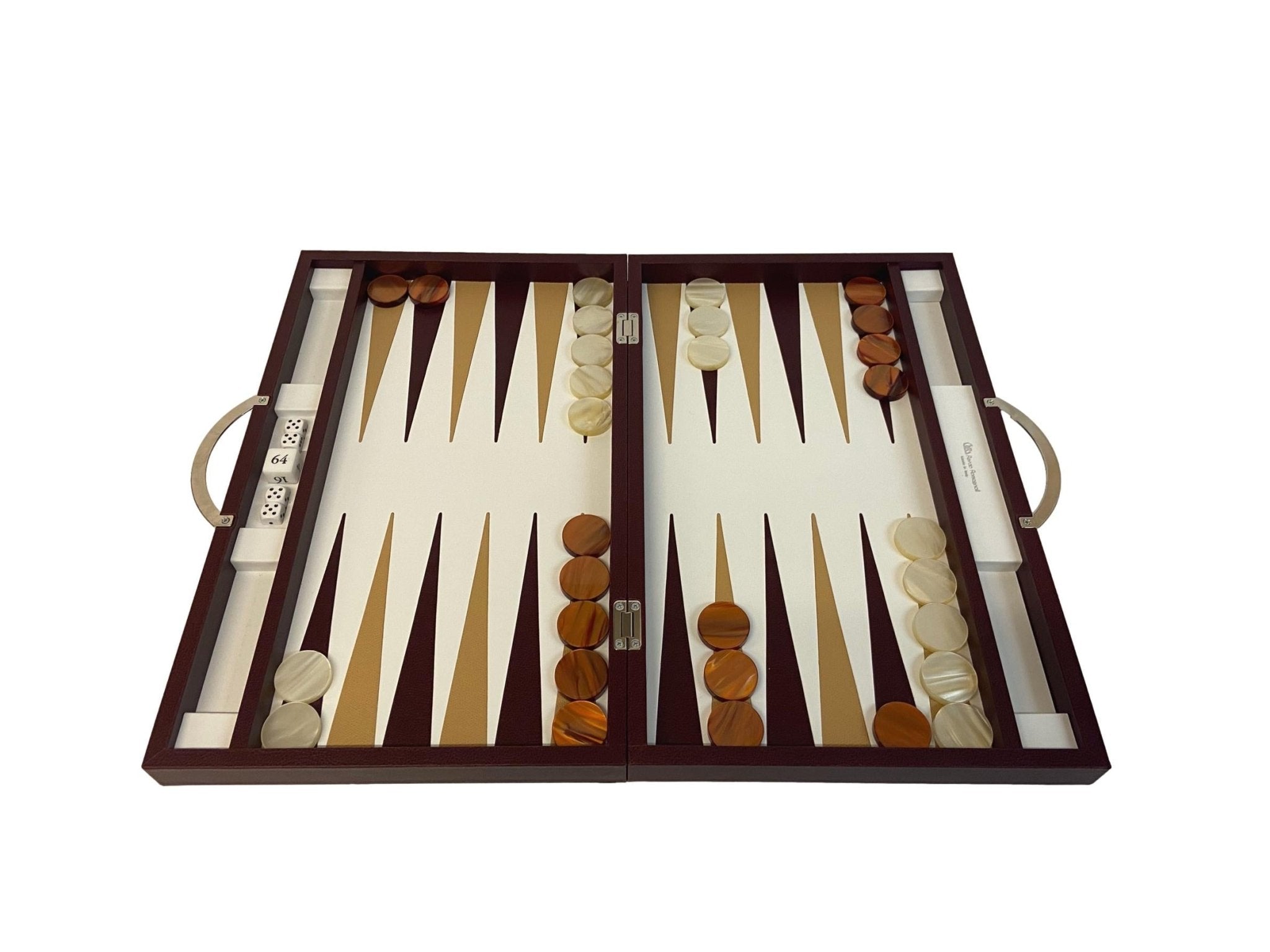Backgammon Cuir véritable GM - Bordeaux - Renzo Romagnoli - Backgammon en cuir cadeau bel objet - Rouge et Noir