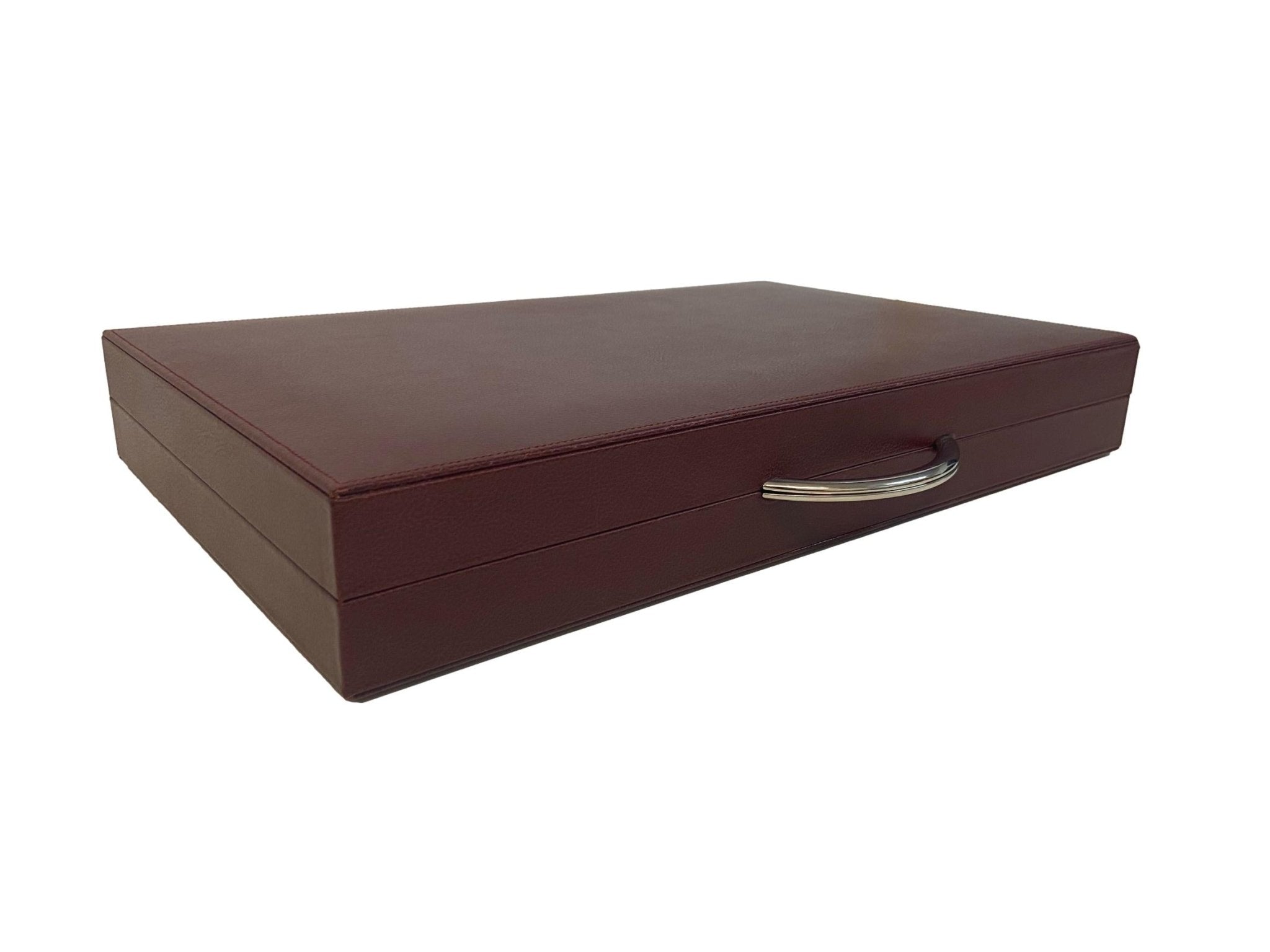 Backgammon Cuir véritable GM - Bordeaux - Renzo Romagnoli - Backgammon en cuir cadeau bel objet - Rouge et Noir