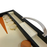 Backgammon Cuir véritable GM - Noir / Orange - Renzo Romagnoli - Backgammon en cuir cadeau bel objet - Rouge et Noir