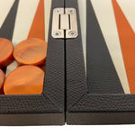 Backgammon Cuir véritable GM - Noir / Orange - Renzo Romagnoli - Backgammon en cuir cadeau bel objet - Rouge et Noir