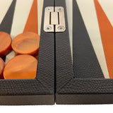 Backgammon Cuir véritable GM - Noir / Orange - Renzo Romagnoli - Backgammon en cuir cadeau bel objet - Rouge et Noir