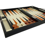 Backgammon Cuir véritable GM - Noir / Orange - Renzo Romagnoli - Backgammon en cuir cadeau bel objet - Rouge et Noir