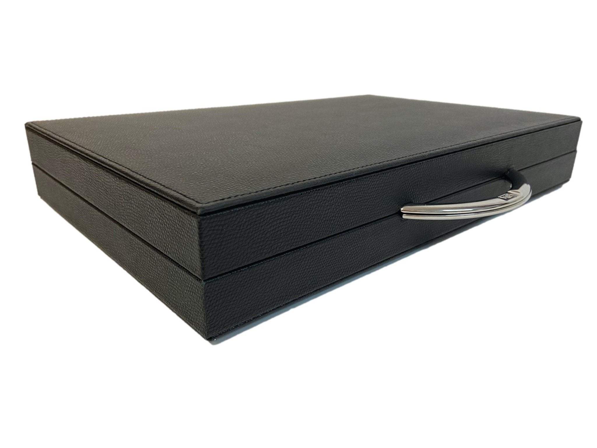 Backgammon Cuir véritable GM - Noir / Orange - Renzo Romagnoli - Backgammon en cuir cadeau bel objet - Rouge et Noir
