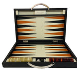 Backgammon Cuir véritable GM - Noir / Orange - Renzo Romagnoli - Backgammon en cuir cadeau bel objet - Rouge et Noir