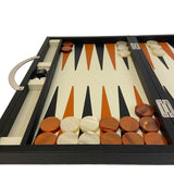 Backgammon Cuir véritable GM - Noir / Orange - Renzo Romagnoli - Backgammon en cuir cadeau bel objet - Rouge et Noir