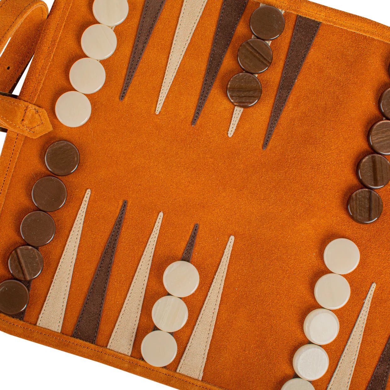 Backgammon de voyage - Roulable - Cuir Marron - Backgammon en cuir de voyage - Rouge et Noir