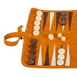 Backgammon de voyage - Roulable - Cuir Marron - Backgammon en cuir de voyage - Rouge et Noir