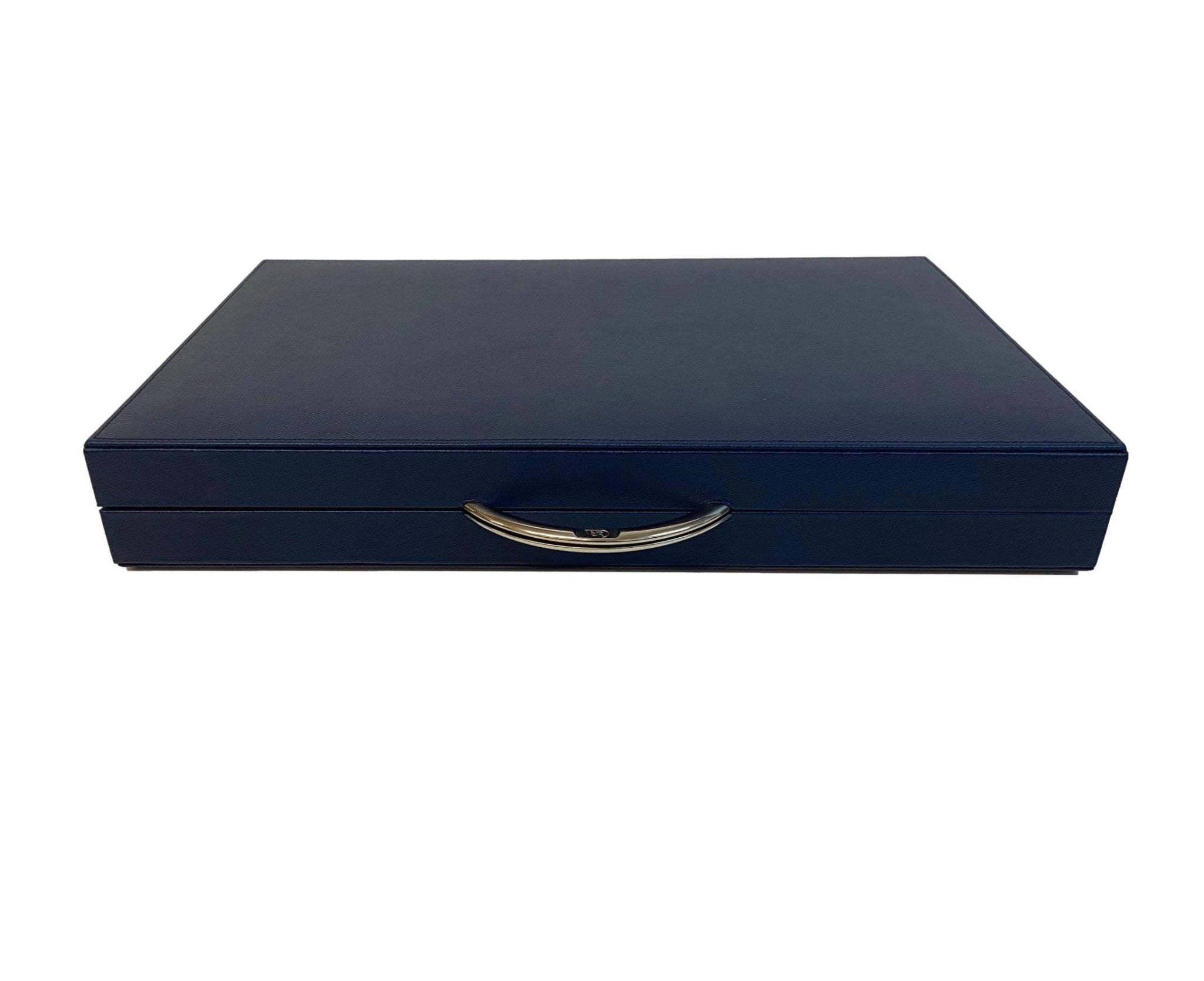 Backgammon en Cuir véritable MM - Bleu - Renzo Romagnoli - Backgammon en cuir bel objet - Rouge et Noir