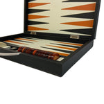 Backgammon en Cuir véritable MM - Noir / Orange - Renzo Romagnoli - Backgammon en cuir - Rouge et Noir