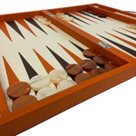 Backgammon en Cuir véritable MM - Orange - Renzo Romagnoli - Backgammon en cuir - Rouge et Noir