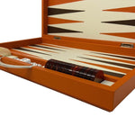 Backgammon en Cuir véritable MM - Orange - Renzo Romagnoli - Backgammon en cuir - Rouge et Noir