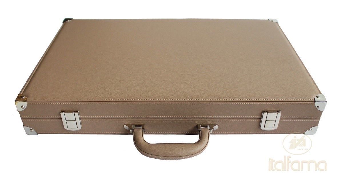 Backgammon luxe style cuir Compétition - Beige et Taupe - Backgammon en cuir vegan luxe - Rouge et Noir