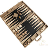 Backgammon luxe style cuir Compétition - Beige et Taupe - Backgammon en cuir vegan luxe - Rouge et Noir