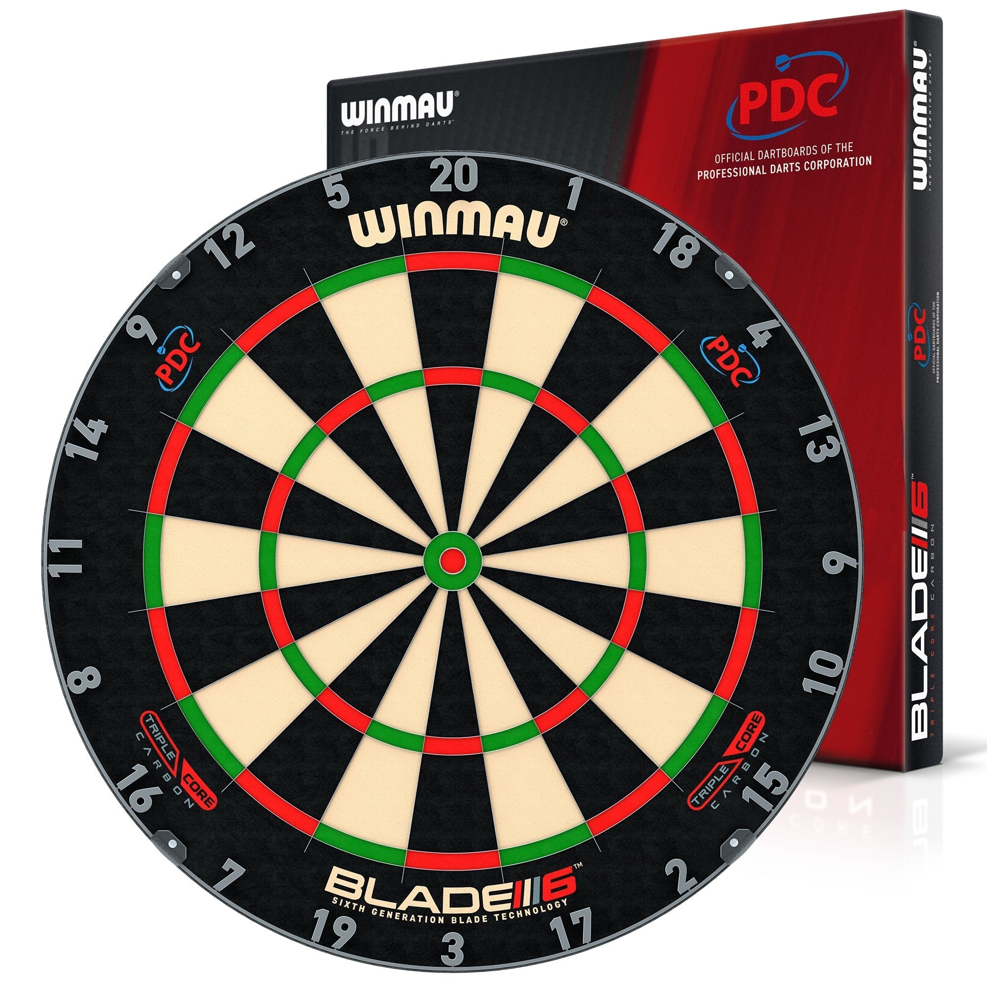 Cible fléchettes professionnelle - Winmau Blade 6 Triple Core - Officielle PDC - cible de fléchettes - Rouge et Noir