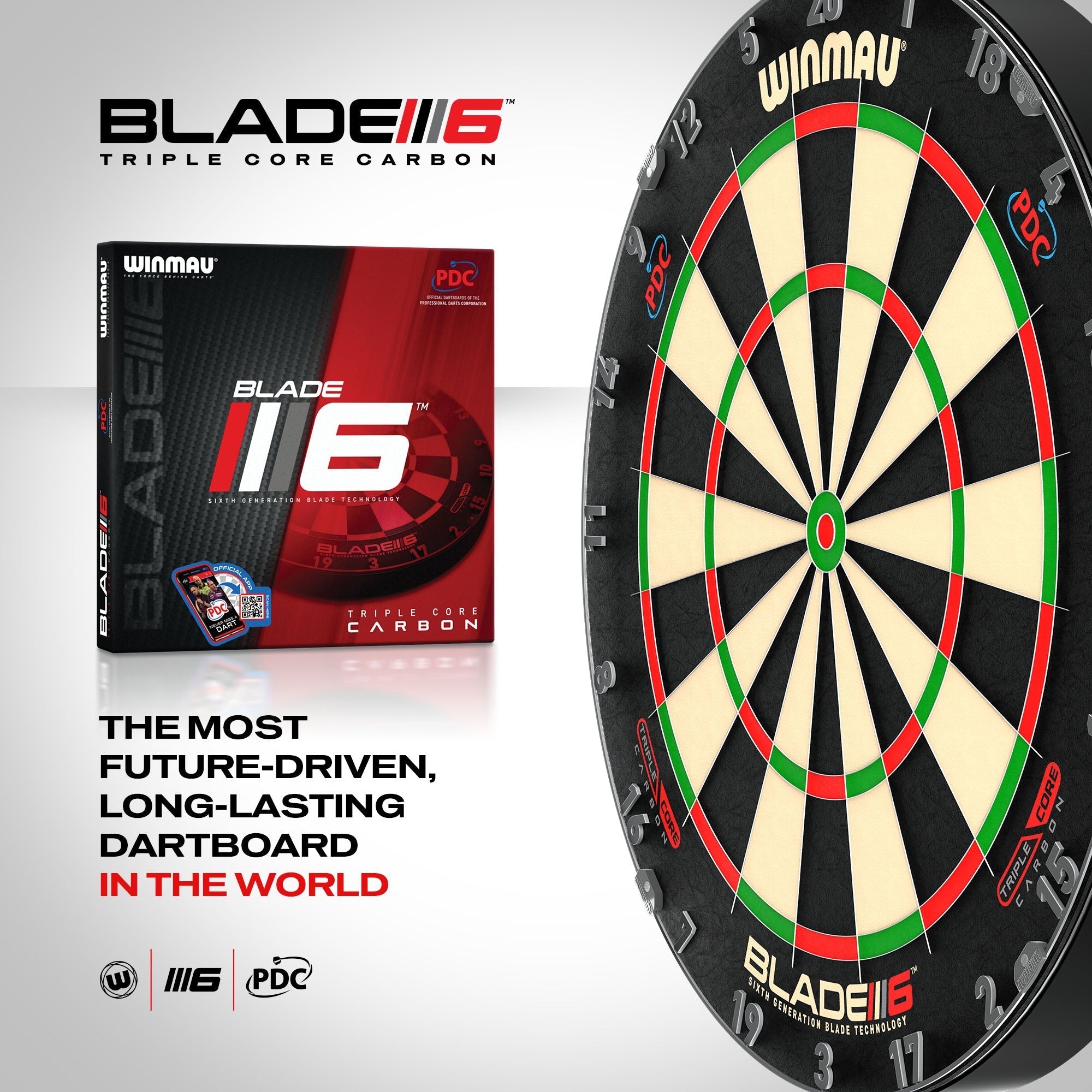 Cible fléchettes professionnelle - Winmau Blade 6 Triple Core - Officielle PDC - cible de fléchettes - Rouge et Noir