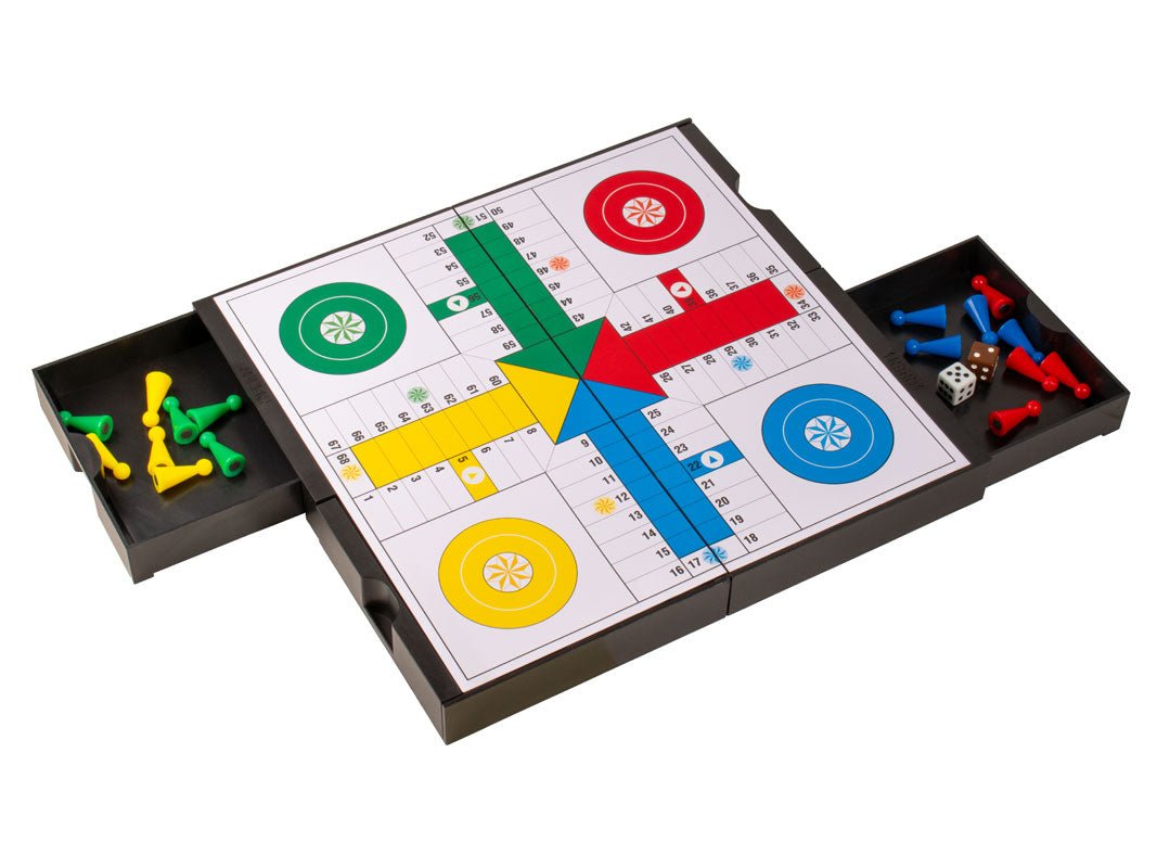 Coffret Jeu des petits chevaux / Jeu de l'oie - Magnétique - 24 x 24 cm - Jeux de Voyage - Rouge et Noir