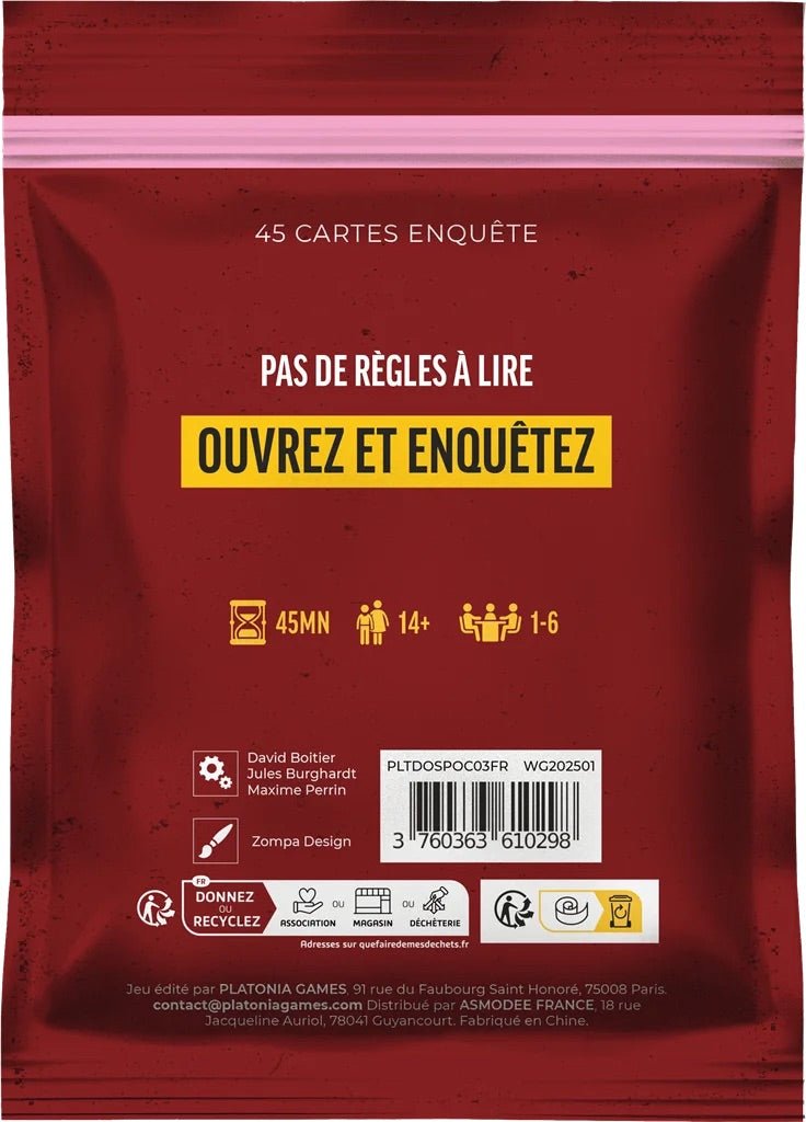 DOSSIERS CRIMINELS POCKET: Qui a tué Jasper Van Der Meer ? - Jeu de plateau de stratégie coopératif - Rouge et Noir