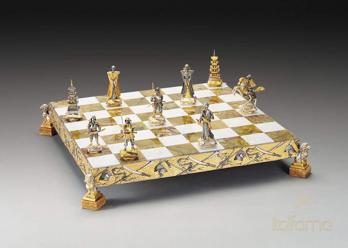 Ensemble d'échecs en bronze et or - SAMURAI - La bataille de Nagashino (1575) - ensemble jeu d'échecs décoratif de luxe - Rouge et Noir