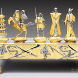 Ensemble d'échecs en bronze et or - SAMURAI - La bataille de Nagashino (1575) - ensemble jeu d'échecs décoratif de luxe - Rouge et Noir