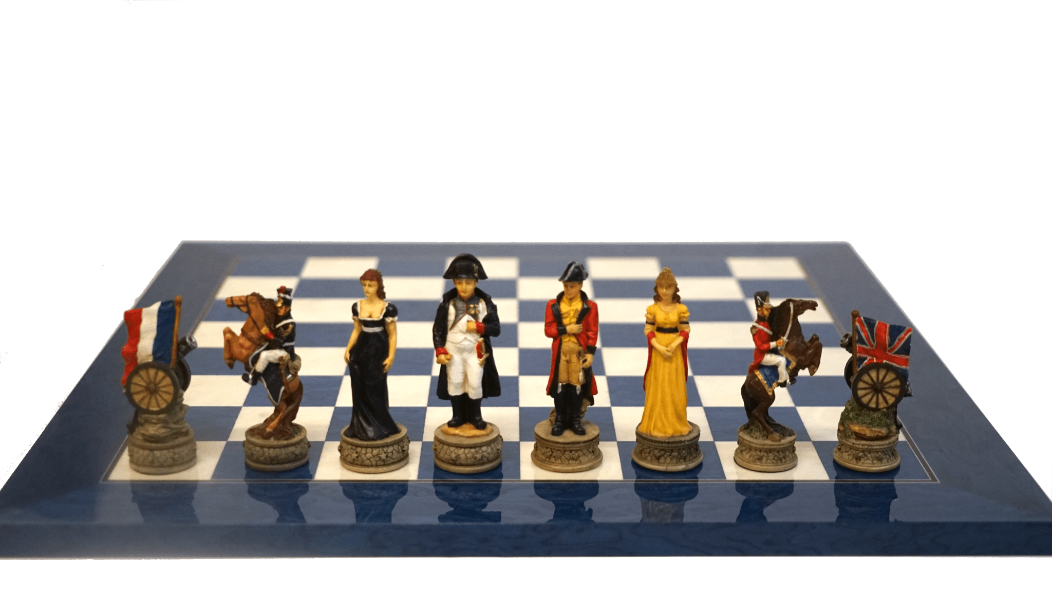 Ensemble Napoléon - Bataille de Waterloo - Laqué bleu - ensemble échecs décoratif - Rouge et Noir