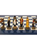Ensemble Napoléon - Bataille de Waterloo - Laqué bleu - ensemble échecs décoratif - Rouge et Noir