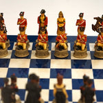 Ensemble Napoléon - Bataille de Waterloo - Laqué bleu - ensemble échecs décoratif - Rouge et Noir