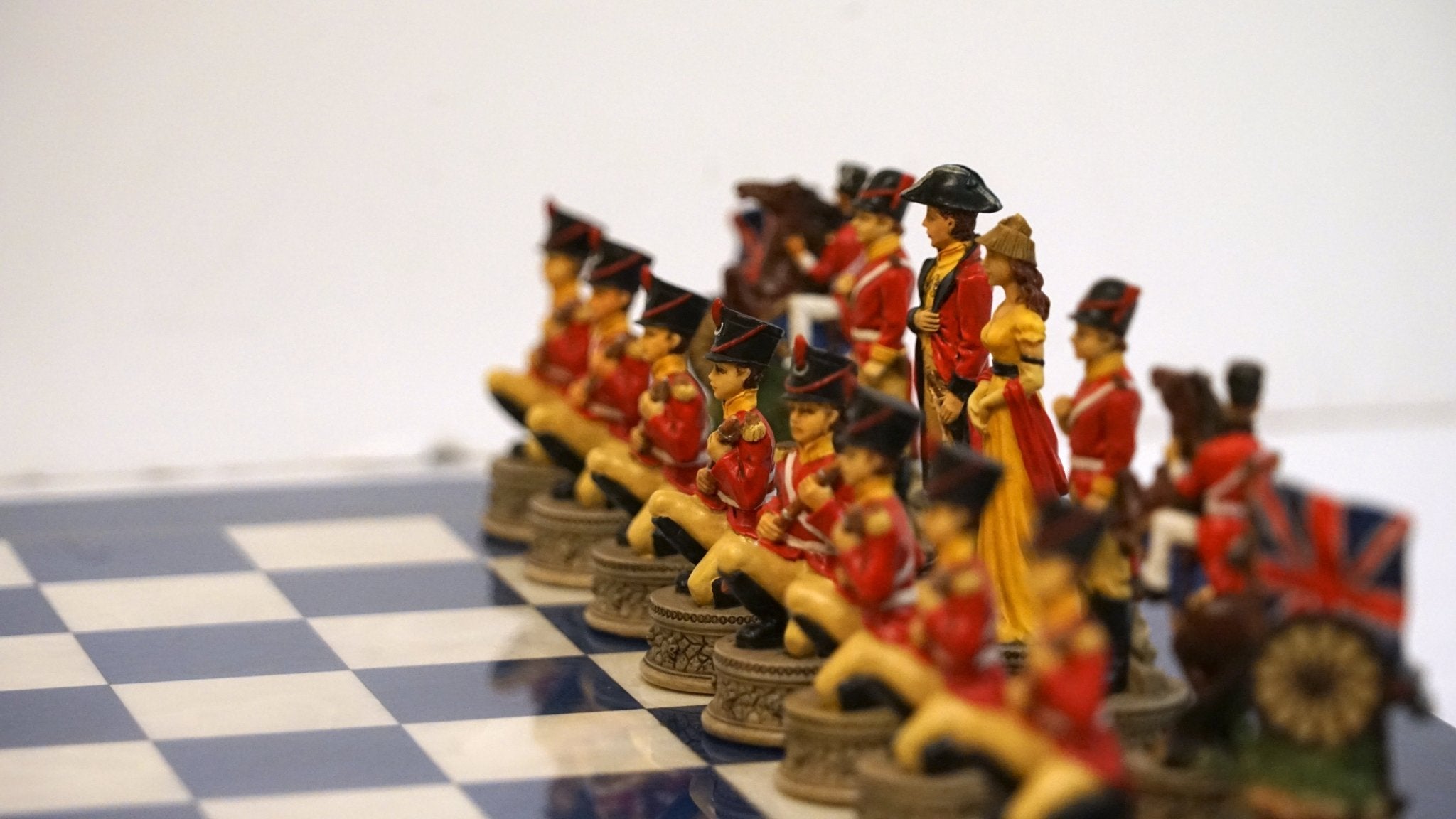 Ensemble Napoléon - Bataille de Waterloo - Laqué bleu - ensemble échecs décoratif - Rouge et Noir
