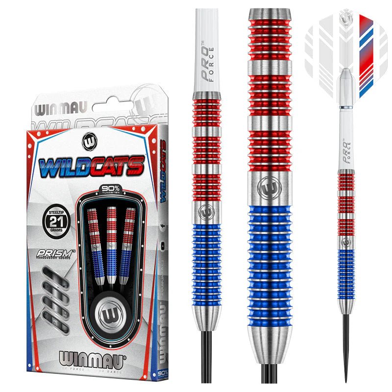 Fléchettes 90% Tungstène - Wildcats - Winmau - Fléchettes acier - Rouge et Noir