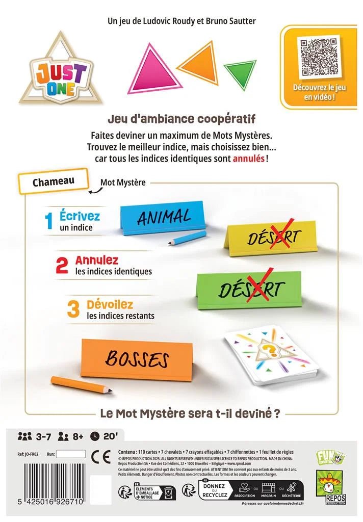 Just one - Jeu de plateau d'ambiance et de vivacité - Rouge et Noir
