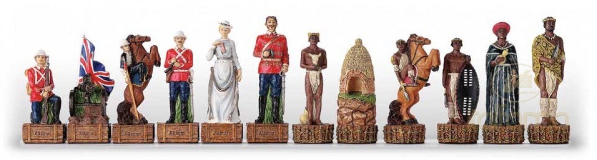 Pièces Anglais / Zoulous - Résine - Peint à la main - Pièces d’échecs décoratives figuratives - Rouge et Noir