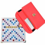 Scrabble Duplicate ou de Voyage en Cuir Vegan - Magnétique - Pliant - Corail - Jeux de Lettres et de Chiffres cadeau bel objet - Rouge et Noir